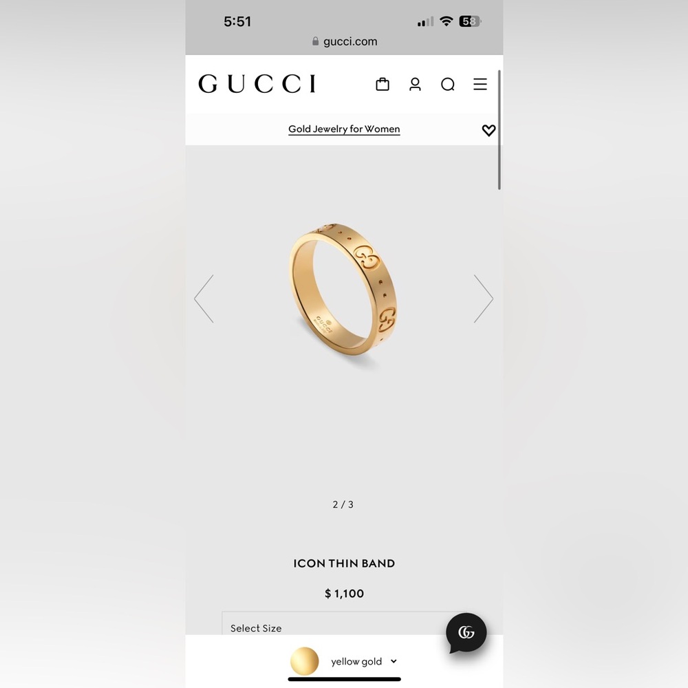 GUCCI ICON THIN 18kt GG Band. SIZE 6. Perfect condition. NEVER WORN